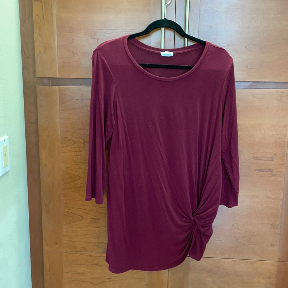 Westport burgundy long sleeve tunic knotted front